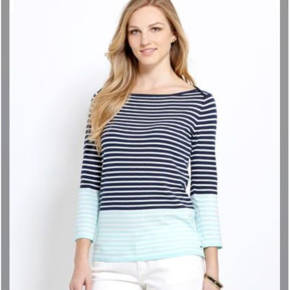 VINEYARD VINES Skipper Blue White Striped Boatneck Long Sleeve Cotton T-Shirt L
